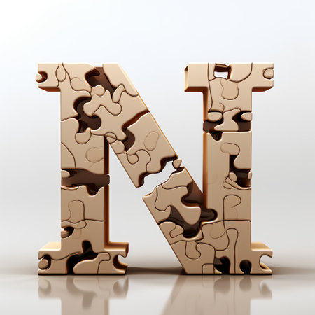 Puzzle letter N, 3D render of alphabet made of puzzle piecesの素材