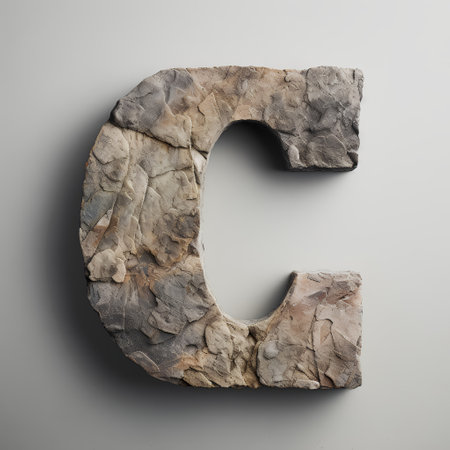 Stone letter C uppercase. 3d rendering. Toned.の素材