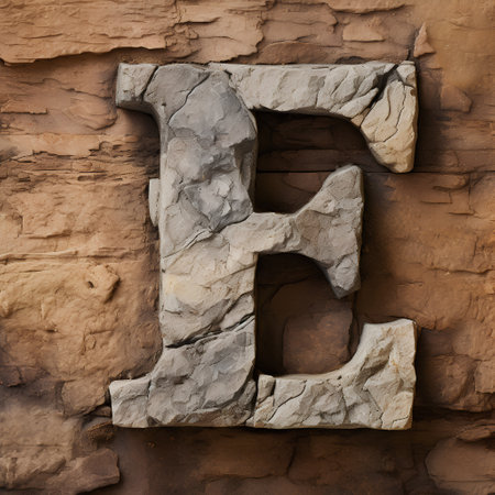 Stone letter B. Stone font on stone wall background. 3d renderingの素材