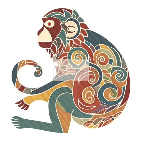 Colorful monkey with abstract pattern on white background. Vector illustration.の素材