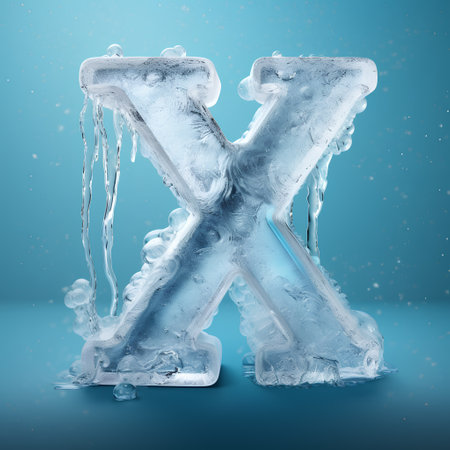 Ice font. Letter X frozen in ice. 3D rendering.の素材