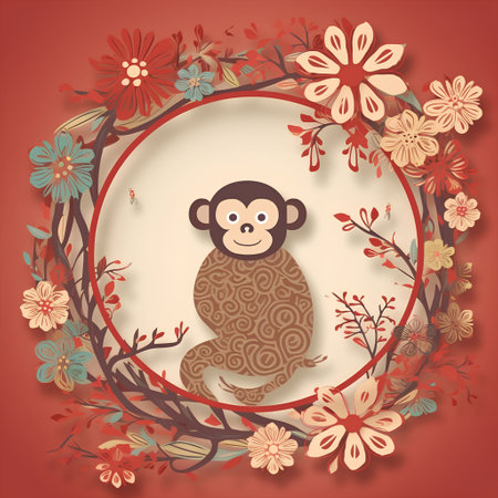 Happy Chinese New Year 2016 year of the Monkey. Lunar new yearの素材