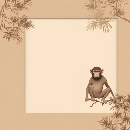 Monkey in the jungle with frame for text. Vector illustration.の素材