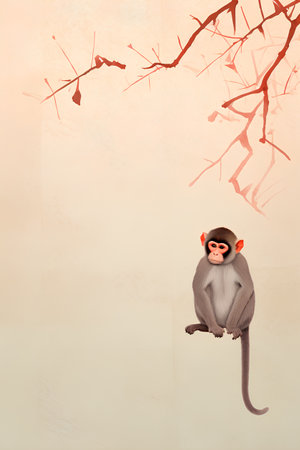 Funny monkey with red eyes sitting on a tree branch and looking at cameraの素材