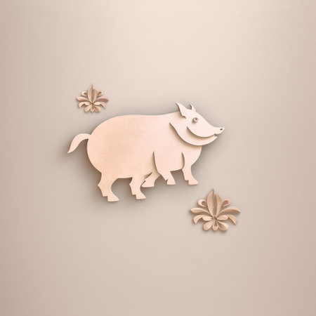 Paper cut pig on paper background. Paper art style. Vector illustration.の素材
