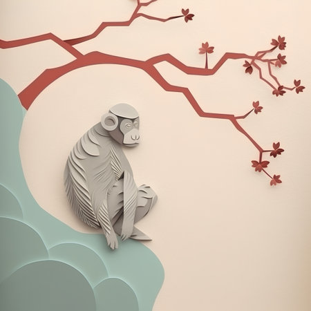 Monkey paper cut style on pastel background. 3d renderingの素材