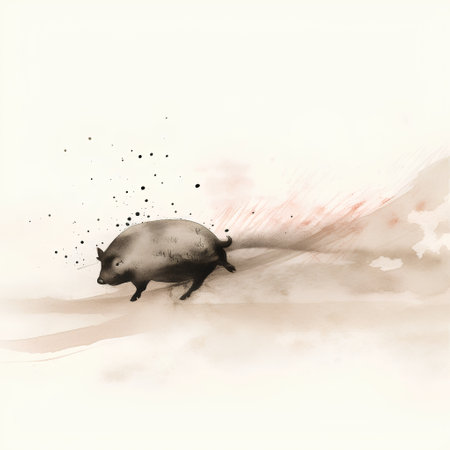 Watercolor illustration of a wild pig running in the wind. Hand-drawn image.の素材