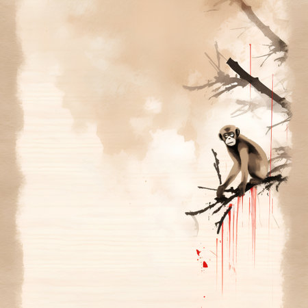 Monkey on a branch. Hand drawn watercolor illustration. Vector.の素材