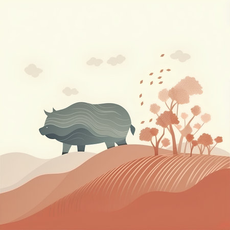 Wild boar in the desert. Vector illustration for your design.の素材