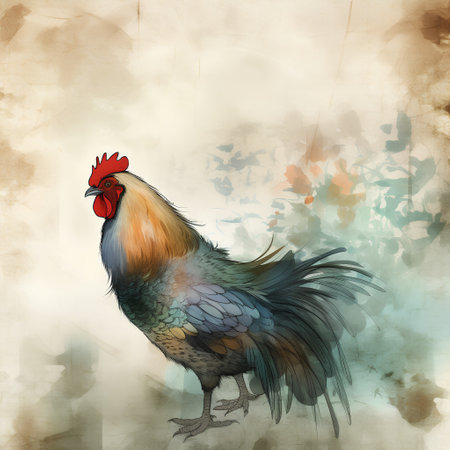 Illustration of rooster on grunge background with space for textの素材
