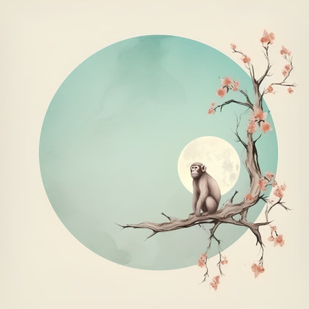Monkey sitting on the branch of a tree. Vector illustration.の素材