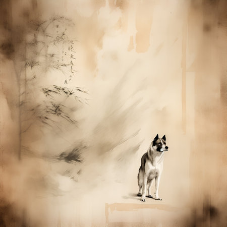 dog on the background of the autumn forest. digital painting. illustrationの素材