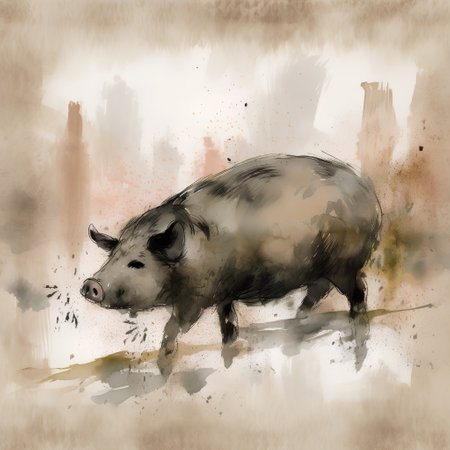 Pig in watercolor style. Hand drawn illustration for your designの素材
