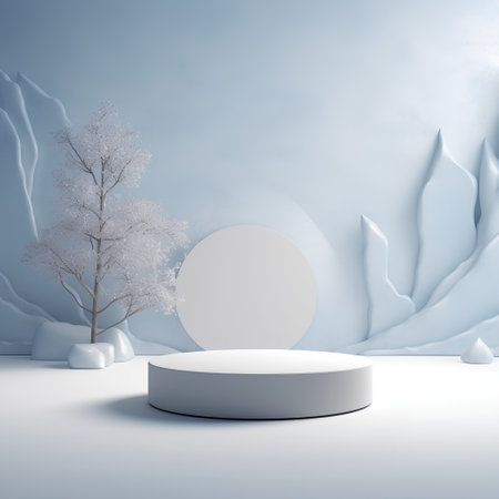 3d render, abstract minimal geometric forms, podium for your designの素材