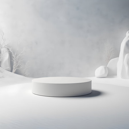 3d render of minimal geometric forms. White podium for product presentation in minimal style.の素材