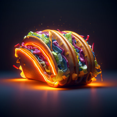 3d rendering of pancake with colorful jelly candies on dark backgroundの素材
