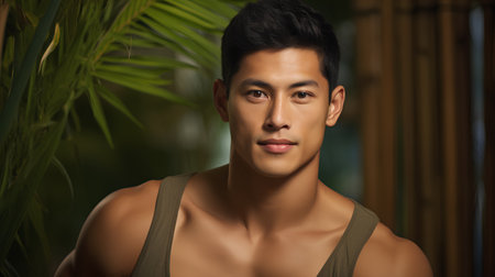 Portrait of a handsome young asian man in sportswearの素材