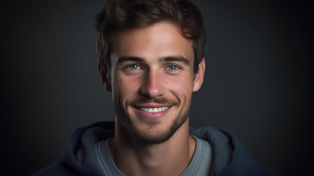 Portrait of a handsome young man on dark background. Men's beauty, fashion.の素材