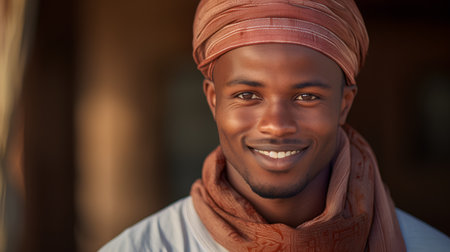 Portrait of a handsome young african man wearing a turbanの素材