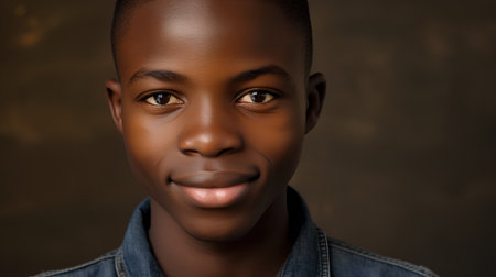 Close up portrait of a young african man smiling and looking at cameraの素材