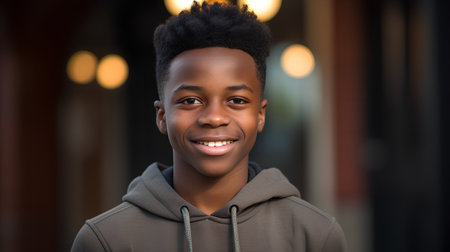 Portrait of a young african american man smiling at the cameraの素材