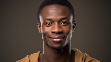 Portrait of a happy young african man on a dark backgroundの素材