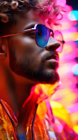 Close-up portrait of a stylish afro-american man in sunglasses.の素材