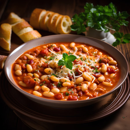 Baked beans in tomato sauce with parmesan cheese and breadの素材