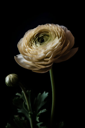 Beautiful ranunculus flower on black background, close-upの素材