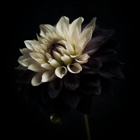 Beautiful dahlia flower isolated on black background, closeupの素材