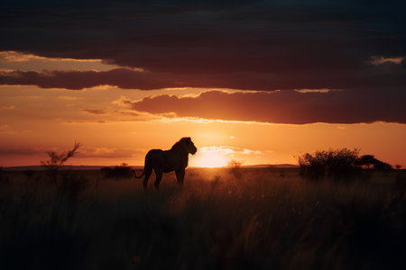 Wild Horse at Sunset in the Okavango Delta, Botswanaの素材