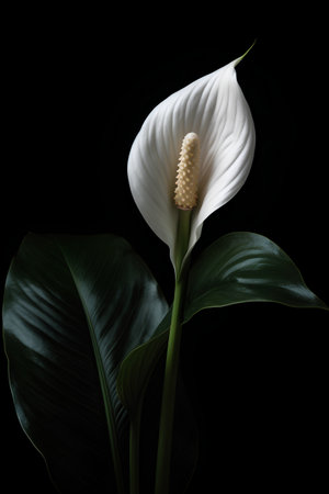 White Anthurium flower on a black background. Studio photography.の素材