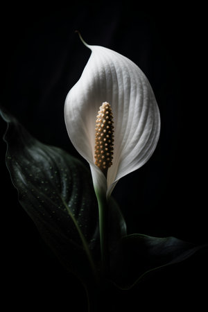 White Anthurium flower on a black background. Macro photography.の素材