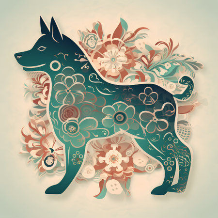 Husky dog with floral ornament. Vector illustration in retro style.の素材