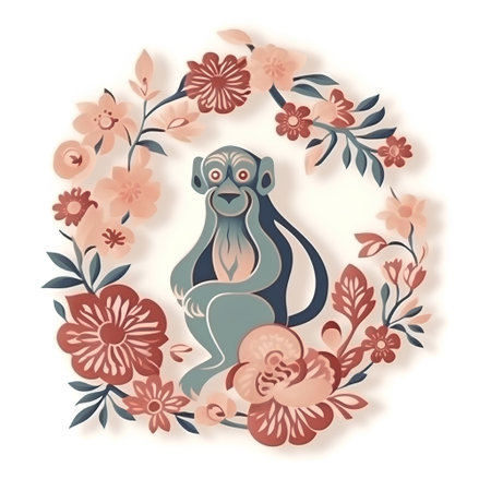 Monkey in a circle of flowers. Vector illustration for your designの素材
