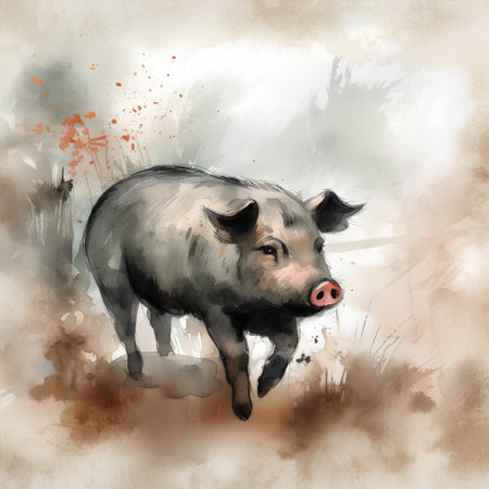 Pig in watercolor style. Hand drawn watercolor illustration.の素材