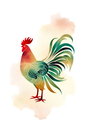 Watercolor rooster. Chinese New Year of the Rooster.の素材