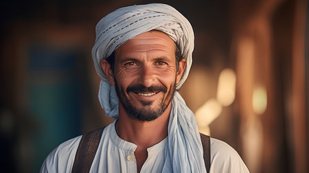 Portrait of a bearded arabic man wearing traditional turban.の素材