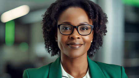 Portrait of a beautiful african american businesswoman wearing glassesの素材