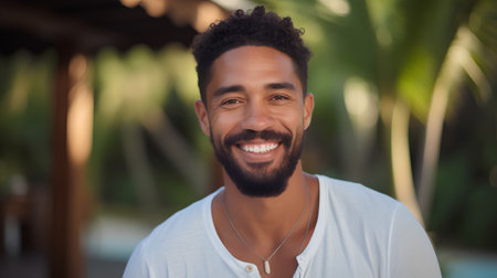 Portrait of handsome african american man smiling and looking at cameraの素材