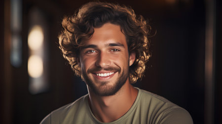 Portrait of a handsome young man smiling at the camera. Men's beauty, fashion.の素材