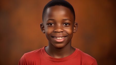 Portrait of a smiling african american boy on brown backgroundの素材
