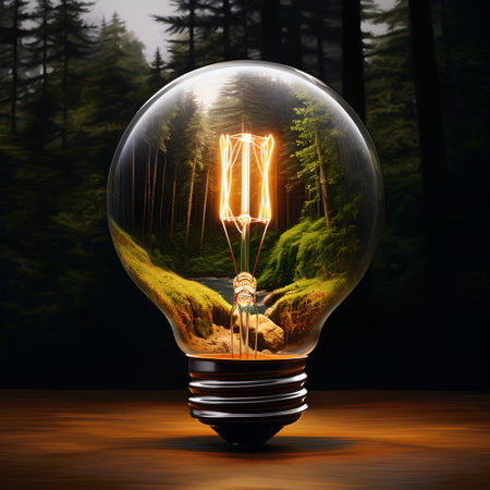 Glowing light bulb with forest inside, concept of idea and creativityの素材