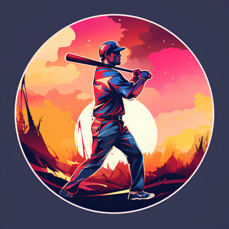 Baseball player with bat on the field. Vector illustration in retro style.の素材