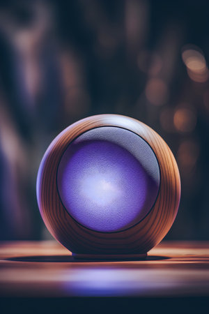 Audio speaker on a wooden background. 3d rendering toned imageの素材