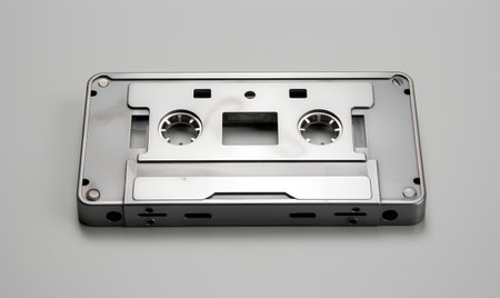 Audio cassette tape isolated on a gray background. 3d rendering.の素材