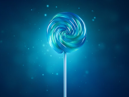 Colorful lollipop on a blue background. 3d renderingの素材