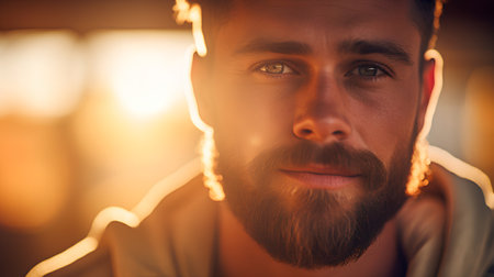Portrait of a handsome young man with a beard and mustache.の素材