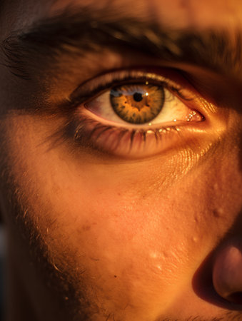 Close-up of the eye of a young man. Shallow depth of field.の素材