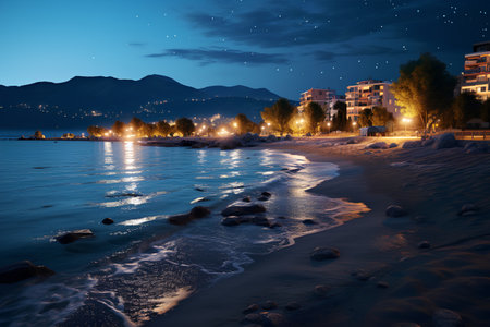 Beautiful winter night on the shore of Lake Garda, Italyの素材